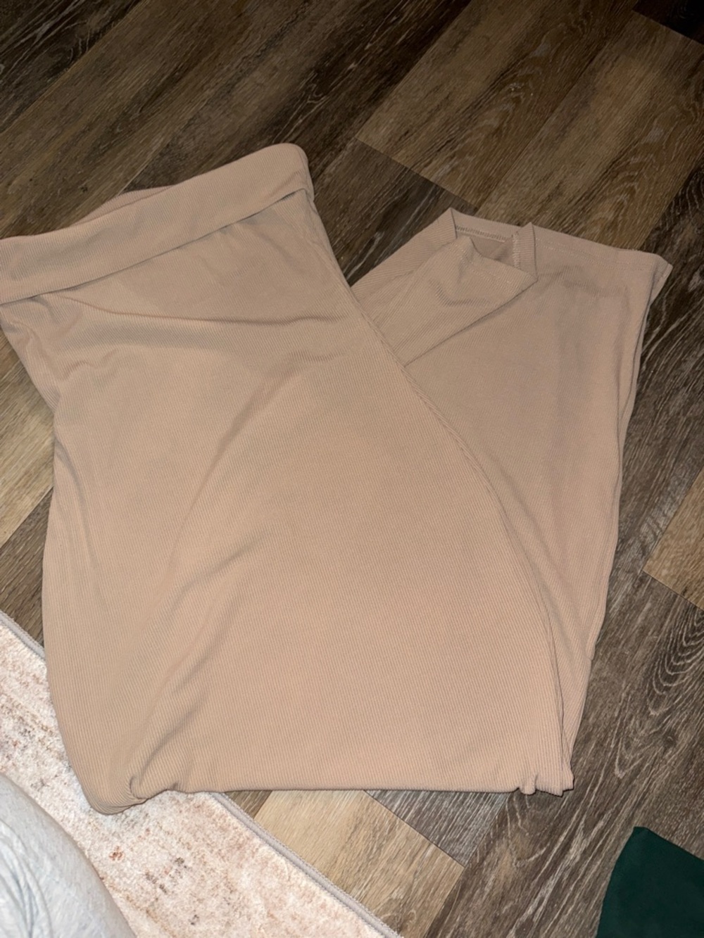 Beige Ribbed Bodycon strapless dress